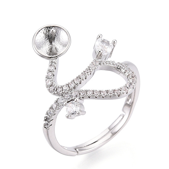 Изогнутая форма латунный микропаве прозрачный кубический цирконий регулируемые настройки кольца, за половину пробурено бисера