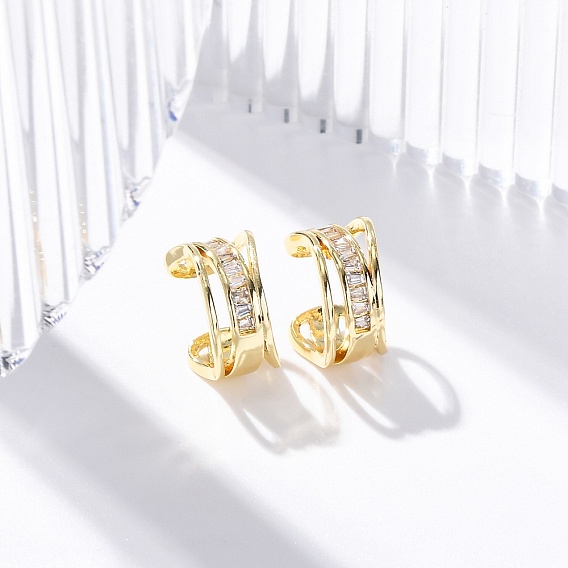 Серьги-манжеты из латуни с микропаве из прозрачного кубического циркония, без свинца и без кадмия, многослойный