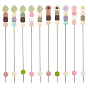 10Pcs 10 Styles Silicone Bead with Stainless Steel Knitting Needles, Platinum, Flower & Leaf, Stainless Steel Color