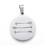 304 Stainless Steel Pendants, Flat Round with Arrow