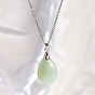 Natural Gemstone Teardrop Pendant Necklaces, Titanium Steel Cable Chain Necklace for Women