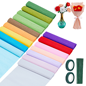 Handmade Crepe Paper, Wrapping Paper, with Plastic Iron Floral Stem & Grafting Paper Tape