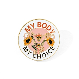 Feminism Theme Enamel Pins, Golden Tone Alloy Brooch for Backpack Clothes, Flat Round with Uterus Pattern