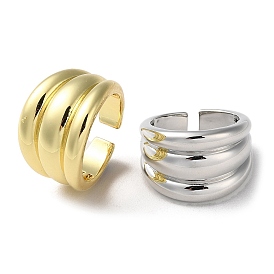 Rack Plating Brass Grooved Open Cuff Rings, Cadmium Free & Lead Free