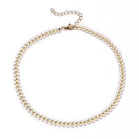 Brass Enamel Cobs Chain Necklaces, with 304 Stainless Steel Lobster Claw Clasps, White