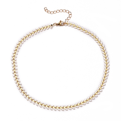 Brass Enamel Cobs Chain Necklaces, with 304 Stainless Steel Lobster Claw Clasps, White