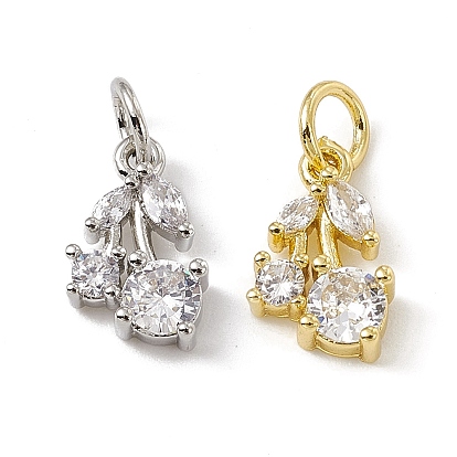 Brass Micro Pave Cubic Zirconia Charms, with Jump Rings, Cherry Charms