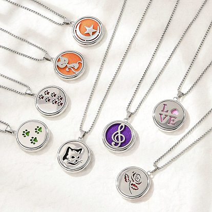 316 хирургическая нержавеющая сталь ароматерапевтический диффузор духов полые плоские круглые подвески коробка цепи ожерелья, цвет нержавеющей стали