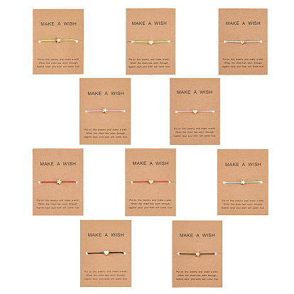 10шт. 10 стили набор браслетов из плетеных бусин в форме сердца и звезды из латуни, регулируемые составные браслеты для женщин