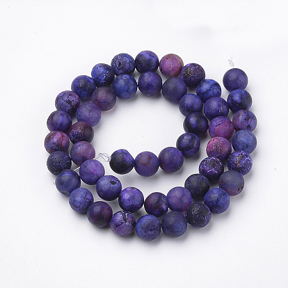 Natural & Dyed Agate Beads Strands, Frosted Style, Round