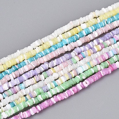 10 нити 10 цвета натуральные нити из ракушек трохид/трохус, окрашенные, плоско-круглые