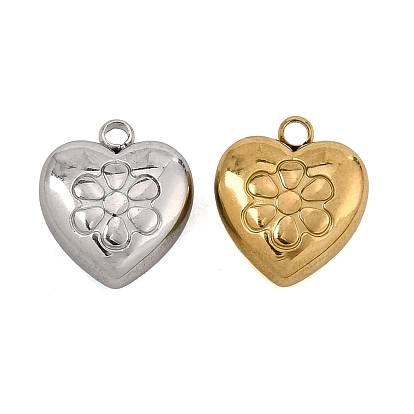 304 Stainless Steel Charms, Heart with Flower Charms