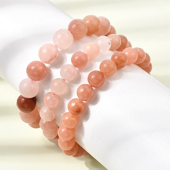 Natural Dyed & Heated Chalcedony Round Beaded Stretch Bracelets for Women