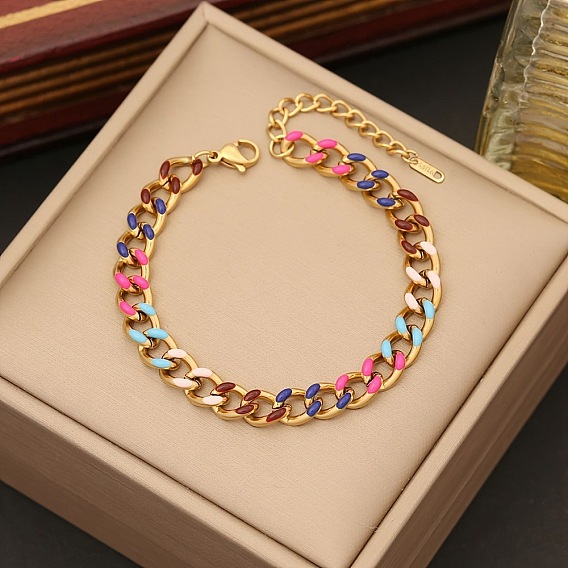 201 браслеты из нержавеющей стали с кубинскими звеньями для женщин, с эмалью