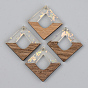 Transparent Resin & Walnut Wood Pendants, with Paillette/Sequin, Rhombus