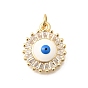 Латунные микропаве прозрачные подвески с фианитом, плоский круглый с оберегами от сглаза, с эмалью