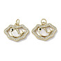 Brass Micro Pave Cubic Zirconia Pendants, with Shell, Real 18K Gold Plated