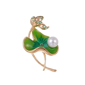 Alloy Lime Enamel Safety Pin Brooch, Lotus Leaf