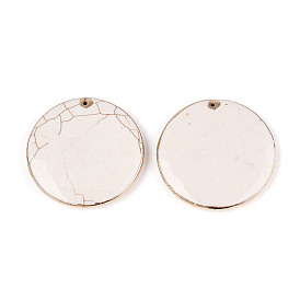Плоские круглые подвески из синтетического говлита, с золотым латунным краем