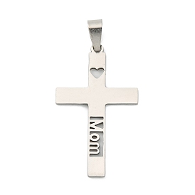 Mother's Day 201 Stainless Steel Pendants, Cross with Word Mom Charms