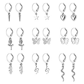 Chic 9-Piece Set of Minimalist Ear Studs with Star, Heart, Snake, Butterfly and Rose Designs