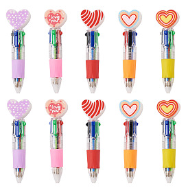 15Pcs 5 Colors Plastic Heart-Shaped Multi-Color Ballpoint Pen, 4-in-1 Colored Writing Pen