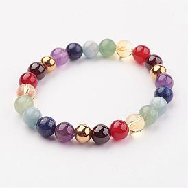 Mixed Natural Gemstone Bead Stretch Bracelets, with Stainless Steel Beads