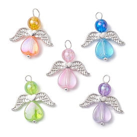 Acrylic Pendants, with Silver Alloy Findings, Angel Charms