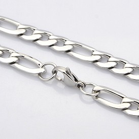 Trendy Unisex 304 Stainless Steel Figaro Chain Necklaces, with Lobster Clasps, Faceted, 22.4 inch(56.9cm)
