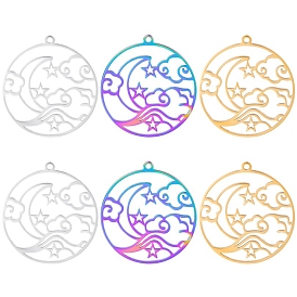 304 подвески из нержавеющей стали, лазерная резка, плоский круглый шарм со звездой, луной и облаком
