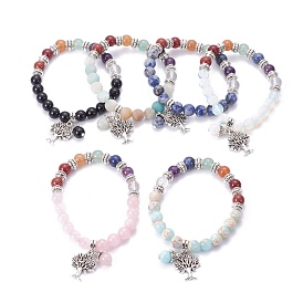 Chakra bijoux, bracelets en pierres naturelles / synthétiques, avec pendentifs en métal