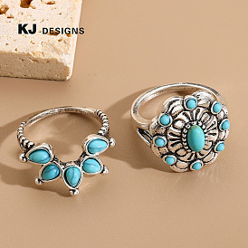 Alloy Resin Finger Rings, Antique Silver