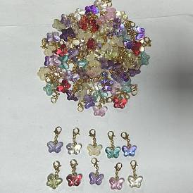 80 piezas 10 colores mariposa colgante de cristal decoración, con broches de langosta de la aleación de la garra