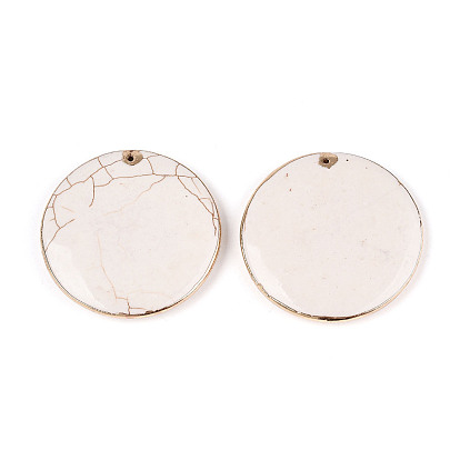 Плоские круглые подвески из синтетического говлита, с золотым латунным краем