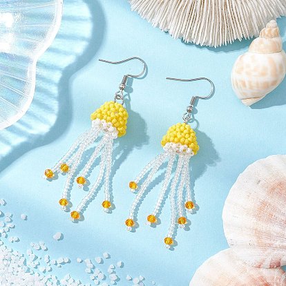 304 серьги-подвески в виде медуз из нержавеющей стали и стеклянных бусин, с акриловыми бусинами и искусственным жемчугом, цвет нержавеющей стали