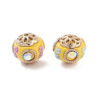 Индонезийские бусины ручной работы, сплавом и смолы, круглая с цветком, золотые