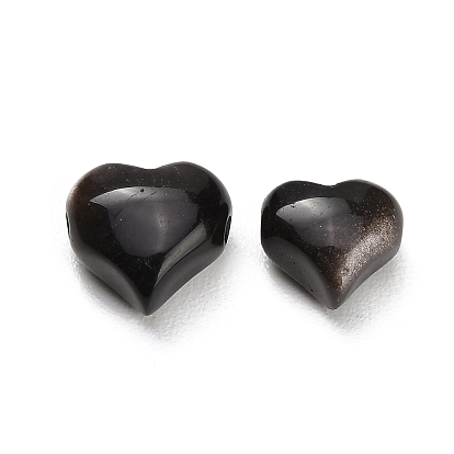 Natural Silver Sheen Obsidian Beads, Heart