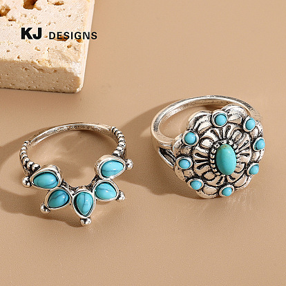 Alloy Resin Finger Rings, Antique Silver