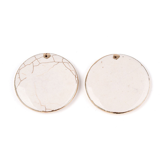 Плоские круглые подвески из синтетического говлита, с золотым латунным краем