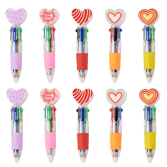 15pcs 5 colores bolígrafo multicolor de plástico con forma de corazón, Bolígrafo de escritura de color 4-en-1