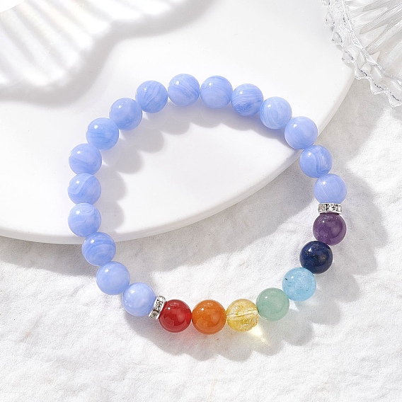 Браслеты из натуральных бусин синего кружевного агата, зеленого авантюрина, окрашенного лазурита, кварца, красного авантюрина, сердолика, окрашенного кварца и аметиста для женщин, круглые