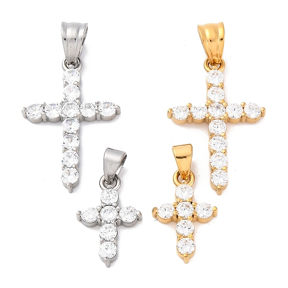 304 кубический стальные подвески из нержавеющей диоксида циркония, крест прелести, ионное покрытие (ip)