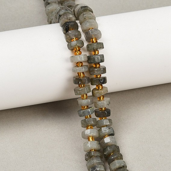 Природные лабрадорита бисер нитей, граненые, диск, Heishi бусы, с бисером