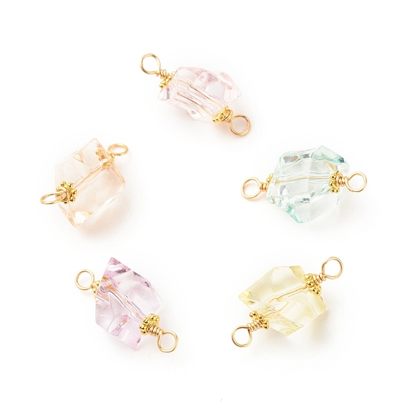 Transparent Acrylic Connector Charms, with Golden Tone Brass Wire Loops, Nuggets
