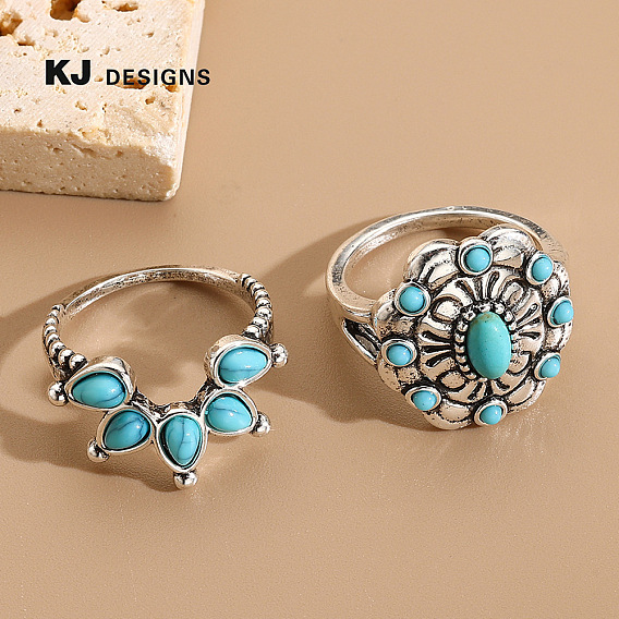Alloy Resin Finger Rings, Antique Silver