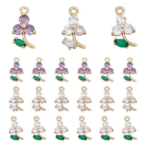 18 шт 3 цвета прозрачные стеклянные подвески, с фурнитурой латунной золотого тона, граненые, 