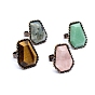 Natural Mixed Gemstone Coffin Open Cuff Rings, Red Copper Brass Ring