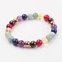 Mixed Natural Gemstone Bead Stretch Bracelets, with Stainless Steel Beads