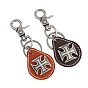 Cowhide Pendant Keychains, with Alloy Clasps and Iron Rings, Teardrop with Cross