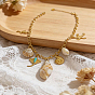Boho Ocean 304 Stainless Steel and Natural Mixed Shell Starfish Fish Shell Shape Multi Pendant Bib Necklaces for Women, Seashell Color